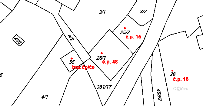 Černov 48 na parcele st. 25/1 v KÚ Černov, Katastrální mapa