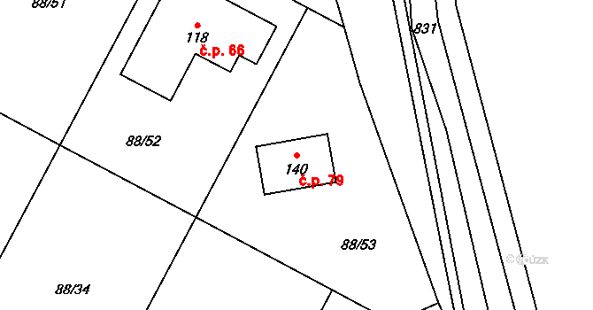 Popice 79, Jihlava na parcele st. 140 v KÚ Popice u Jihlavy, Katastrální mapa