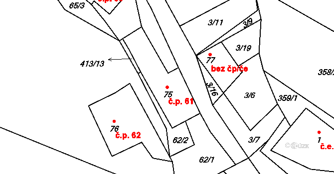 Hluboká 61, Krucemburk na parcele st. 75 v KÚ Hluboká u Krucemburku, Katastrální mapa