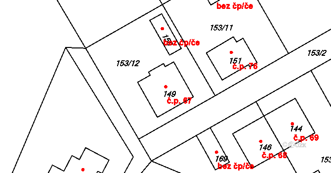 Hostačov 67, Skryje na parcele st. 149 v KÚ Skryje u Golčova Jeníkova, Katastrální mapa