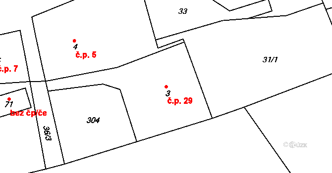 Chlístov 29 na parcele st. 3 v KÚ Chlístov u Dobrušky, Katastrální mapa