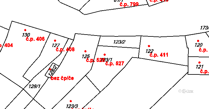 Lednice 527 na parcele st. 123/1 v KÚ Lednice na Moravě, Katastrální mapa