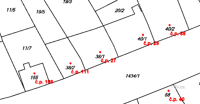Chvalnov 27, Chvalnov-Lísky na parcele st. 38/1 v KÚ Chvalnov, Katastrální mapa