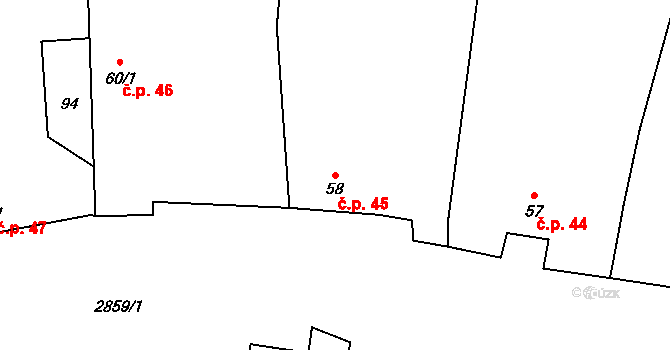 Korolupy 45 na parcele st. 58 v KÚ Korolupy, Katastrální mapa