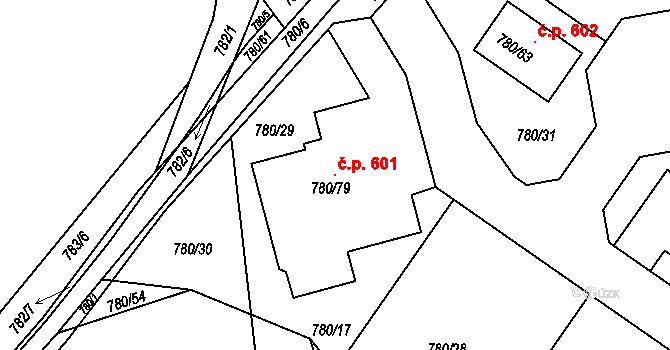 Senec 601, Zruč-Senec na parcele st. 780/79 v KÚ Senec u Plzně, Katastrální mapa