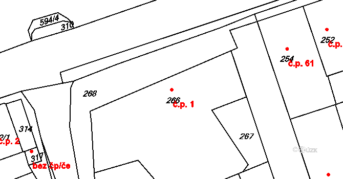 Drahelice 1, Nymburk na parcele st. 266 v KÚ Drahelice, Katastrální mapa