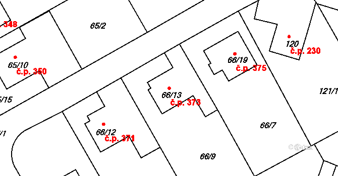 Lyžbice 373, Třinec na parcele st. 66/13 v KÚ Lyžbice, Katastrální mapa