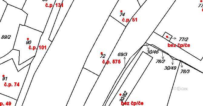 Roztoky 575 na parcele st. 72 v KÚ Roztoky u Prahy, Katastrální mapa