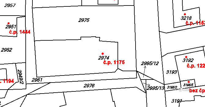 Roztoky 1175 na parcele st. 2974 v KÚ Žalov, Katastrální mapa