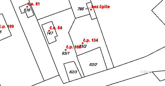 Holoubkov 134 na parcele st. 93/2 v KÚ Holoubkov, Katastrální mapa