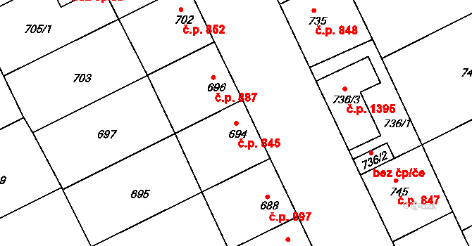 Ratíškovice 845 na parcele st. 694 v KÚ Ratíškovice, Katastrální mapa