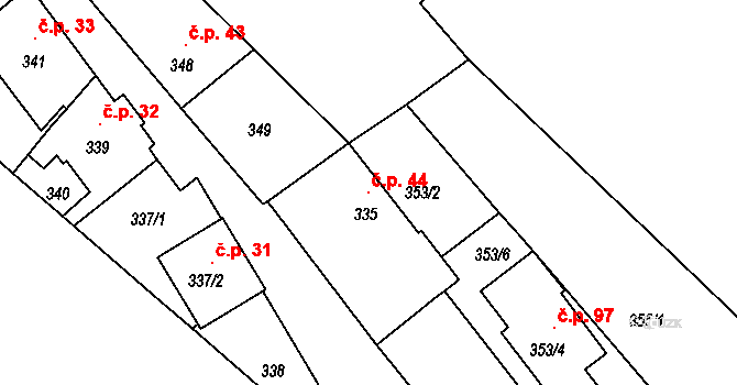 Dačice II 44, Dačice na parcele st. 335 v KÚ Dačice, Katastrální mapa