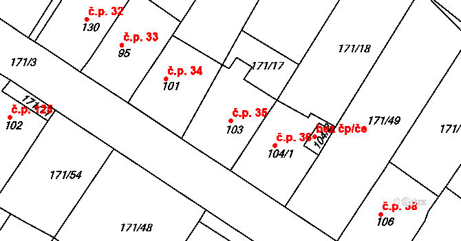 Zabrušany 35 na parcele st. 103 v KÚ Zabrušany, Katastrální mapa