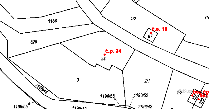 Křenov 34, Bernartice na parcele st. 24 v KÚ Křenov u Žacléře, Katastrální mapa