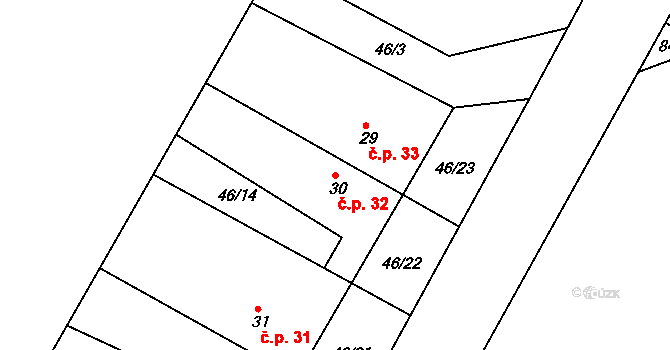 Drasty 32, Klecany na parcele st. 30 v KÚ Drasty, Katastrální mapa