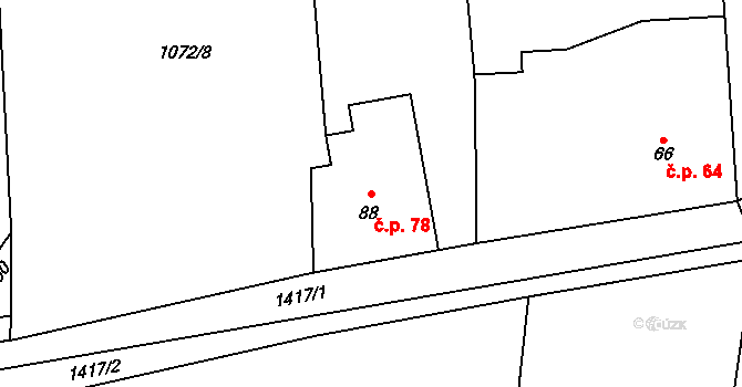 Cebiv 78 na parcele st. 88 v KÚ Cebiv, Katastrální mapa