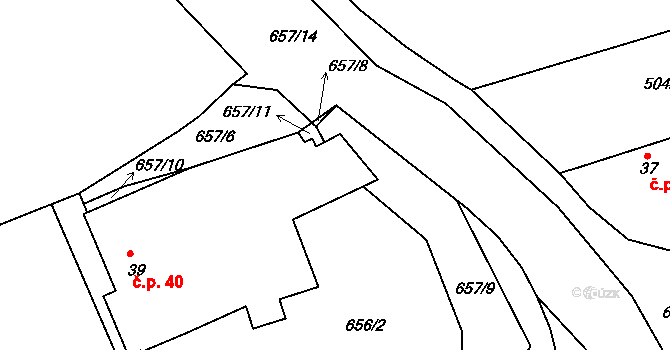 Sviňomazy 40, Trpísty na parcele st. 39 v KÚ Sviňomazy, Katastrální mapa
