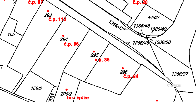 Chlumec nad Cidlinou IV 85, Chlumec nad Cidlinou na parcele st. 295 v KÚ Chlumec nad Cidlinou, Katastrální mapa