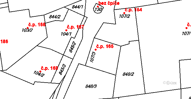 Moravská Huzová 165, Štěpánov na parcele st. 107/3 v KÚ Moravská Huzová, Katastrální mapa