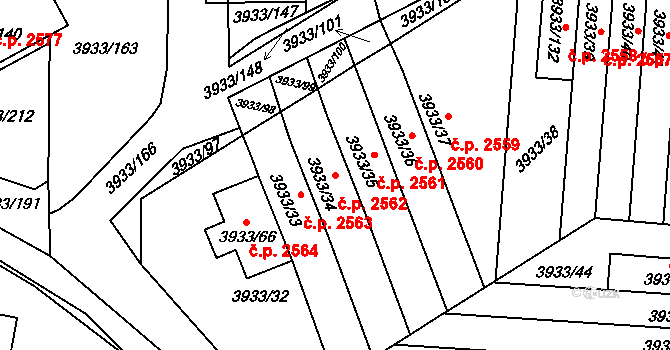 Roudnice nad Labem 2562 na parcele st. 3933/34 v KÚ Roudnice nad Labem, Katastrální mapa