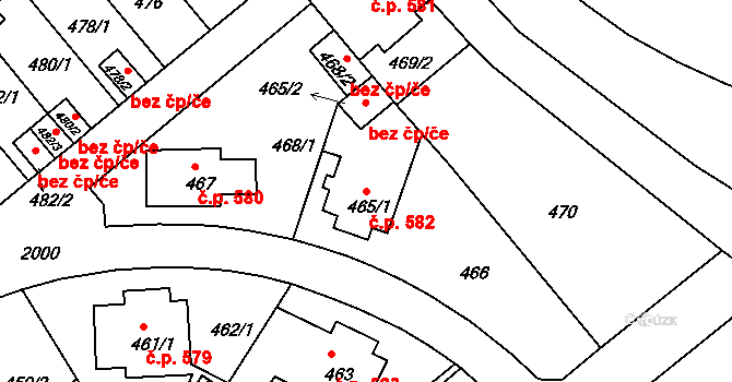 Bechyně 582 na parcele st. 465/1 v KÚ Bechyně, Katastrální mapa