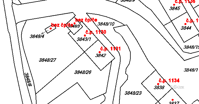 Střekov 1131, Ústí nad Labem na parcele st. 3842 v KÚ Střekov, Katastrální mapa