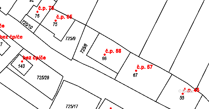 Krokočín 58 na parcele st. 66 v KÚ Krokočín, Katastrální mapa