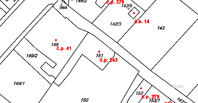 Pudlov 243, Bohumín na parcele st. 151 v KÚ Pudlov, Katastrální mapa