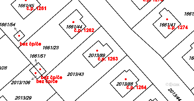 Pelhřimov 1263 na parcele st. 2013/89 v KÚ Pelhřimov, Katastrální mapa