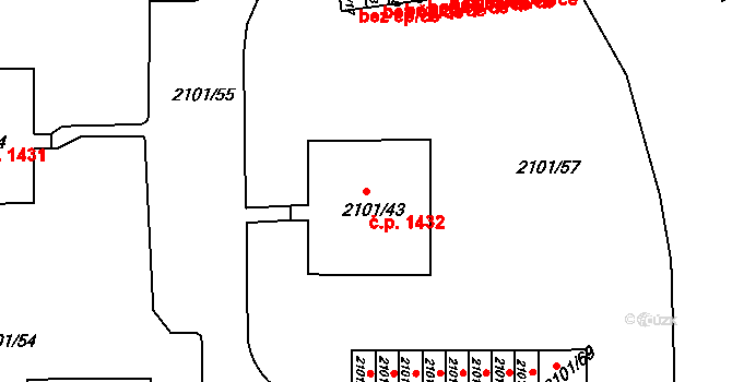 Trnovany 1432, Teplice na parcele st. 2101/43 v KÚ Teplice-Trnovany, Katastrální mapa