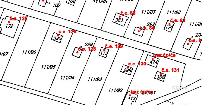 Podhoří 129, Cheb na parcele st. 173 v KÚ Podhoří u Chebu, Katastrální mapa