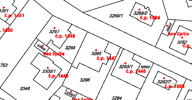 Horní Počernice 1447, Praha na parcele st. 3295 v KÚ Horní Počernice, Katastrální mapa