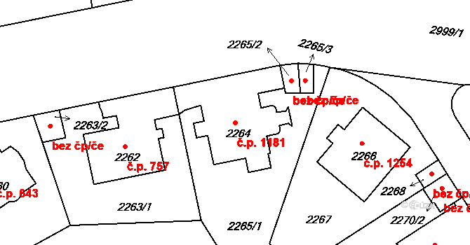 Nusle 1181, Praha na parcele st. 2264 v KÚ Nusle, Katastrální mapa