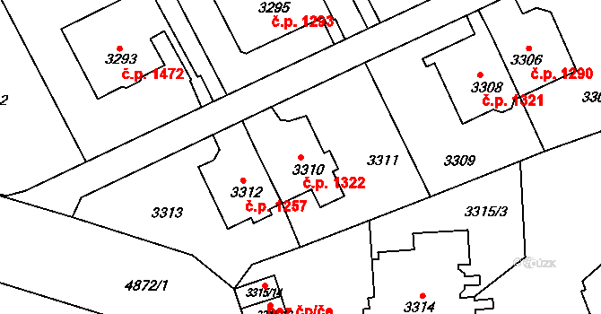 Smíchov 1322, Praha na parcele st. 3310 v KÚ Smíchov, Katastrální mapa