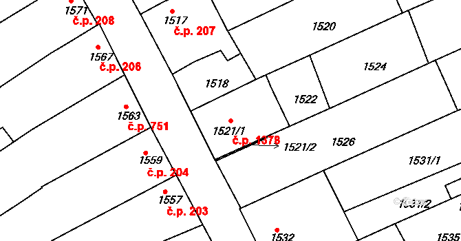 Strážnice 1378 na parcele st. 1521/1 v KÚ Strážnice na Moravě, Katastrální mapa