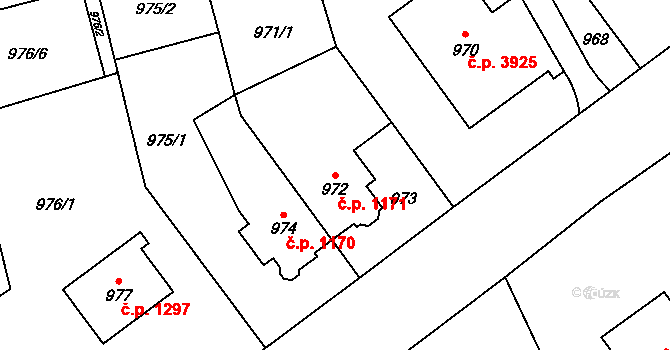 Chomutov 1171 na parcele st. 972 v KÚ Chomutov I, Katastrální mapa