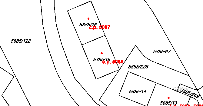 Chomutov 5086 na parcele st. 5885/15 v KÚ Chomutov I, Katastrální mapa