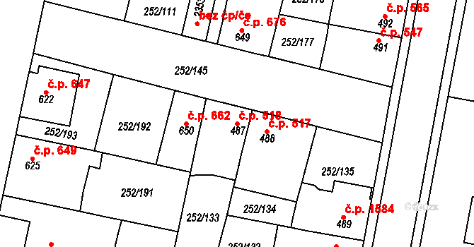 Rosice 518 na parcele st. 487 v KÚ Rosice u Brna, Katastrální mapa