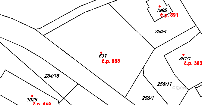 Hostinné 553 na parcele st. 631 v KÚ Hostinné, Katastrální mapa