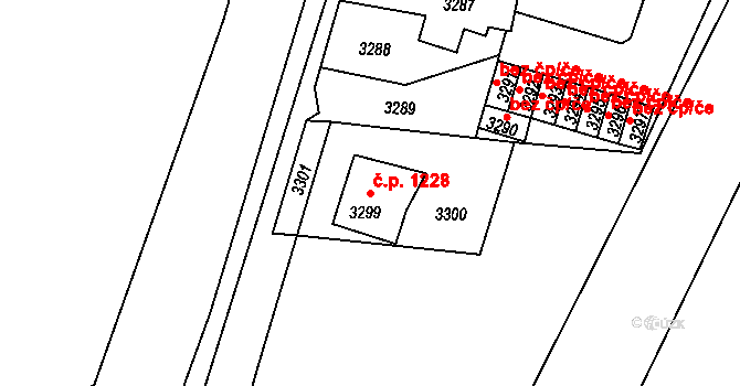 Vsetín 1228 na parcele st. 3299 v KÚ Vsetín, Katastrální mapa