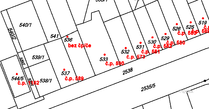 Skvrňany 590, Plzeň na parcele st. 533 v KÚ Skvrňany, Katastrální mapa