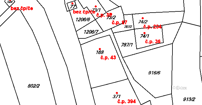 Bílovice nad Svitavou 43 na parcele st. 168 v KÚ Bílovice nad Svitavou, Katastrální mapa