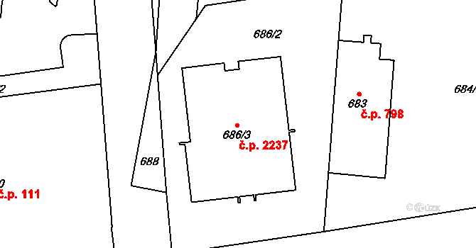 Libeň 2237, Praha na parcele st. 686/3 v KÚ Libeň, Katastrální mapa