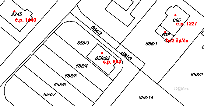 Rumburk 1 503, Rumburk na parcele st. 658/22 v KÚ Rumburk, Katastrální mapa
