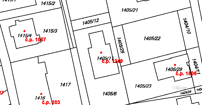 Kylešovice 1249, Opava na parcele st. 1405/11 v KÚ Kylešovice, Katastrální mapa
