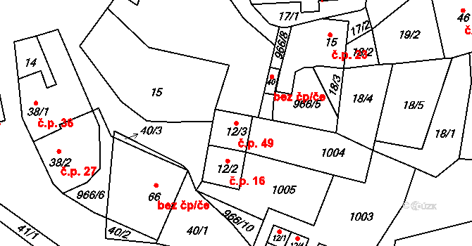 Rojetín 49 na parcele st. 12/3 v KÚ Rojetín, Katastrální mapa