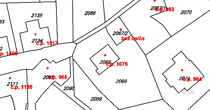 Varnsdorf 1076 na parcele st. 2068 v KÚ Varnsdorf, Katastrální mapa