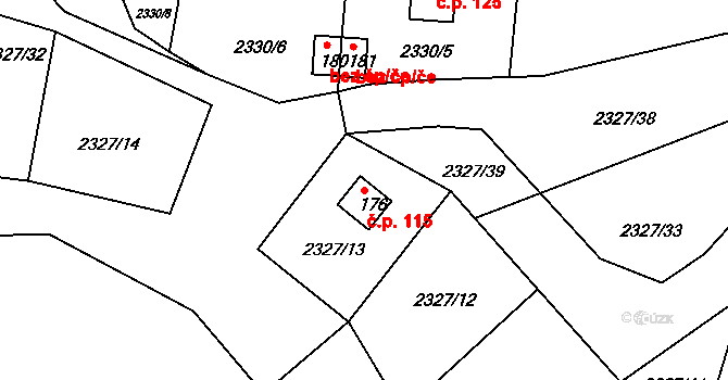 Pusté Skaliny 115, Benešov nad Černou na parcele st. 176 v KÚ Děkanské Skaliny, Katastrální mapa