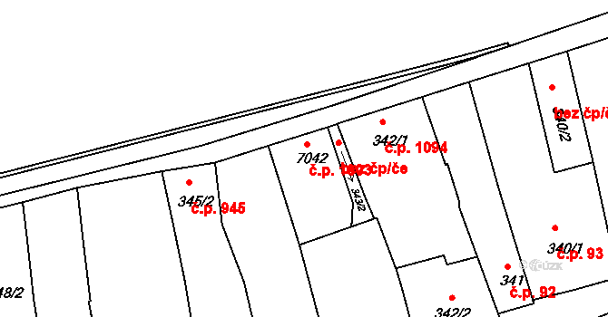 Stařečka 1003, Třebíč na parcele st. 7042 v KÚ Třebíč, Katastrální mapa