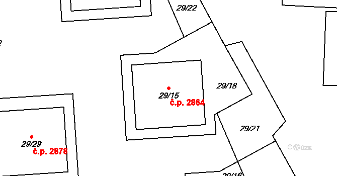 Znojmo 2864 na parcele st. 29/15 v KÚ Znojmo-Louka, Katastrální mapa